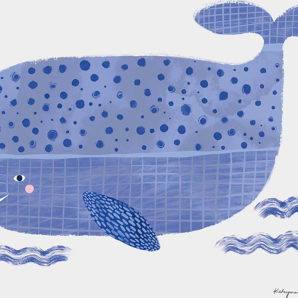 Affiche enfant baleine bleue  Affiche sous cadre bois