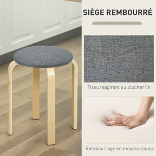 Lot de 4 tabourets empilables assise rembourrée dia.40 x H.45 cm bois clair gris