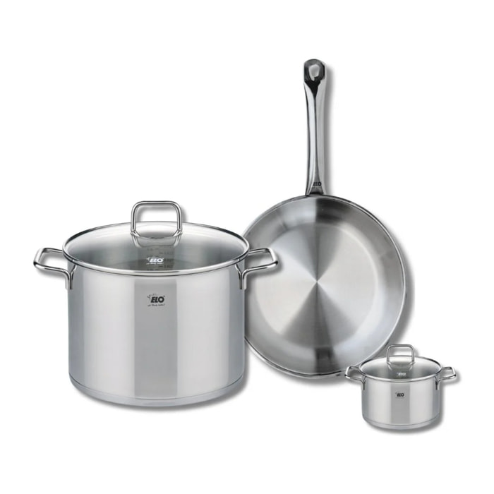 Ensemble de 1 Poêle de cuisson 28 cm et 2 faitouts 12 et 26 cm Elo Profi Citrin