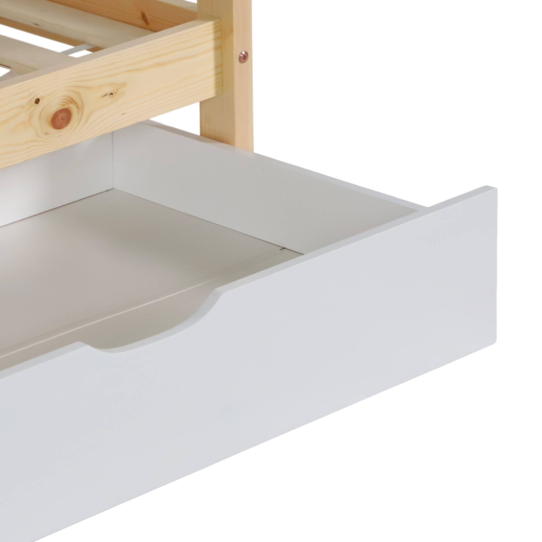 Lit enfant superposé cabane 90 x 190 cm pin naturel avec tiroirs de rangement ROYA