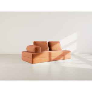 Lonny - Canapé 3 places convertible en velours côtelé - Terracotta