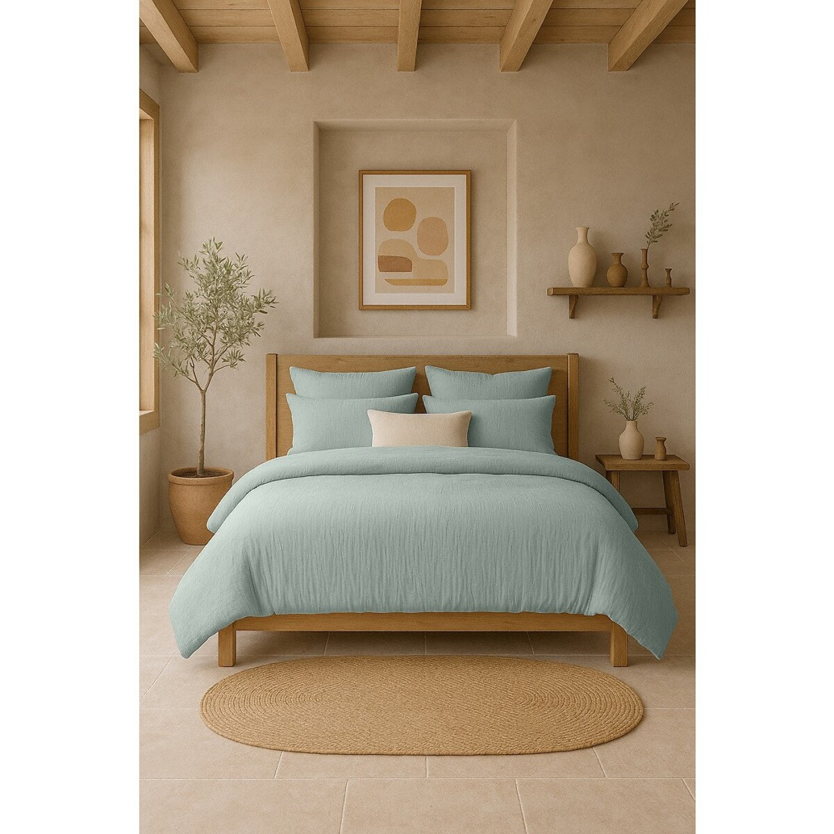 Housse de couette 100% gaze de coton lavé bleu givrée