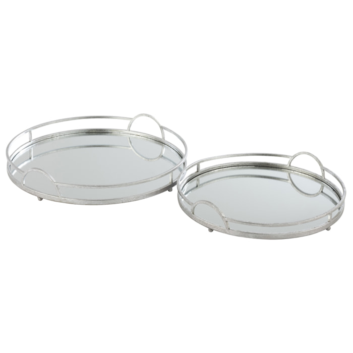 J-line plateau Miroir Rond  -fer - argent - 2 pcs