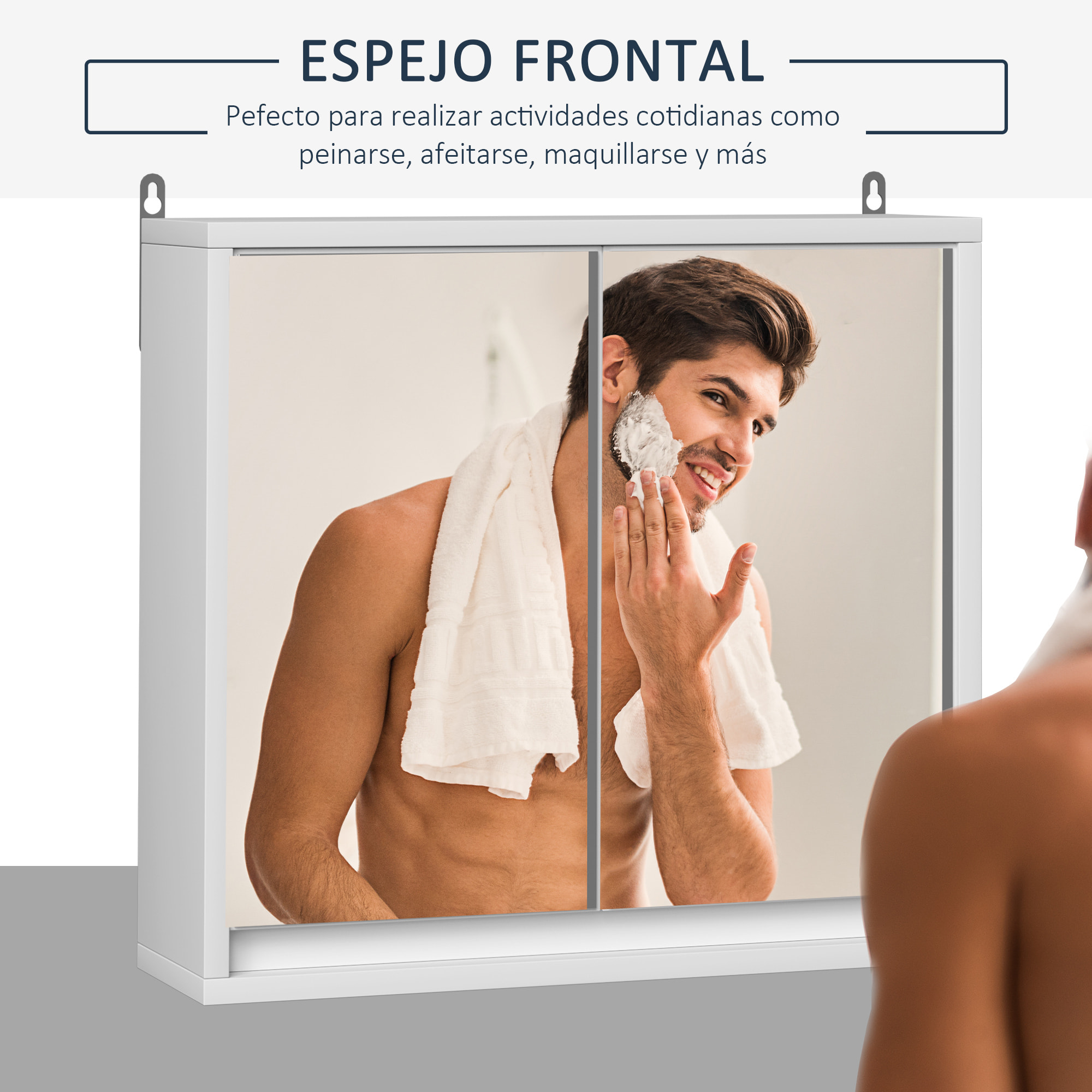 Armario de Baño con Espejo con 2 Puertas y Estante Ajustable Mueble Colgante de Baño para Aseo Estilo Moderno 48x14,5x45 cm Blanco