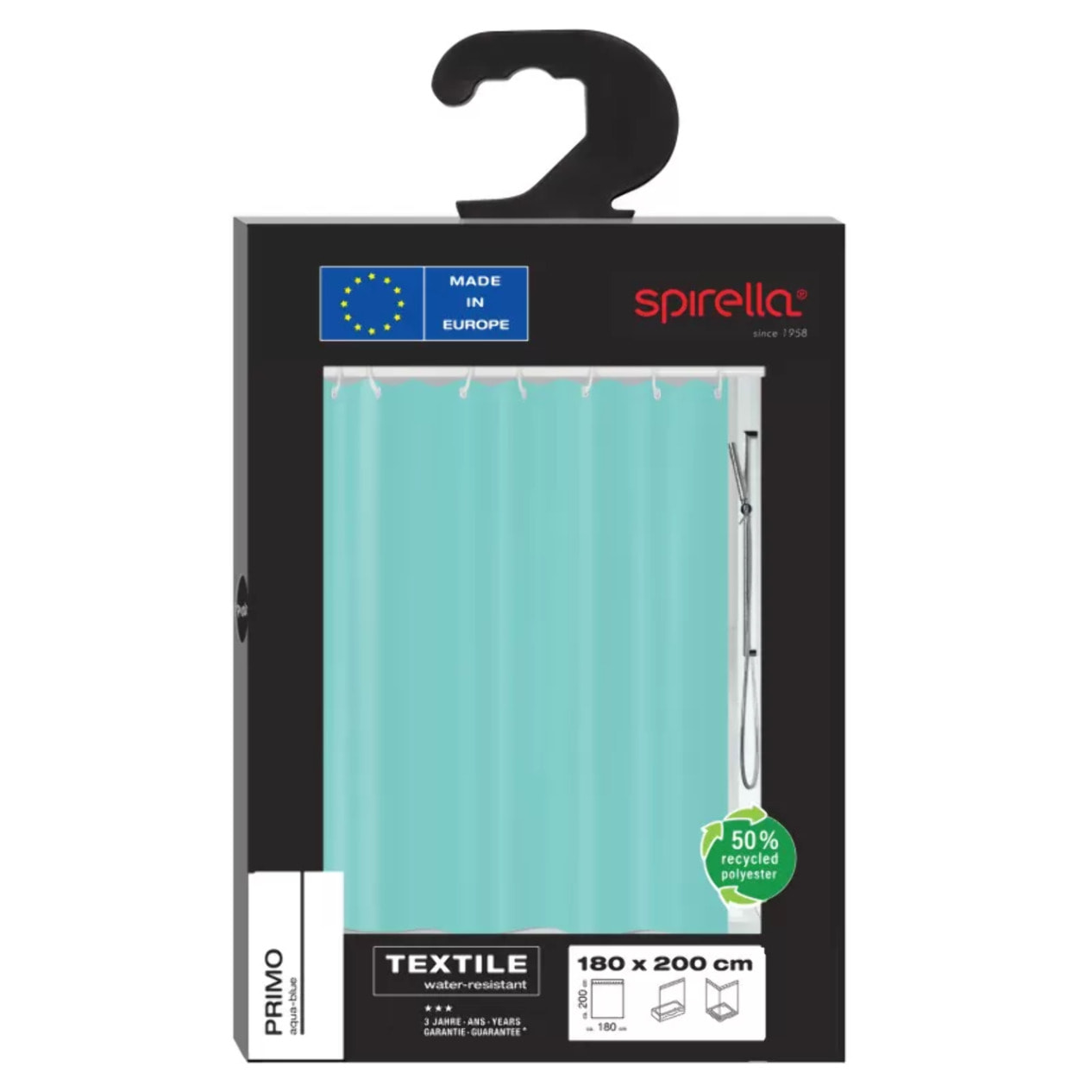 Rideau de douche Polyester PRIMO 180x200cm Aqua Spirella