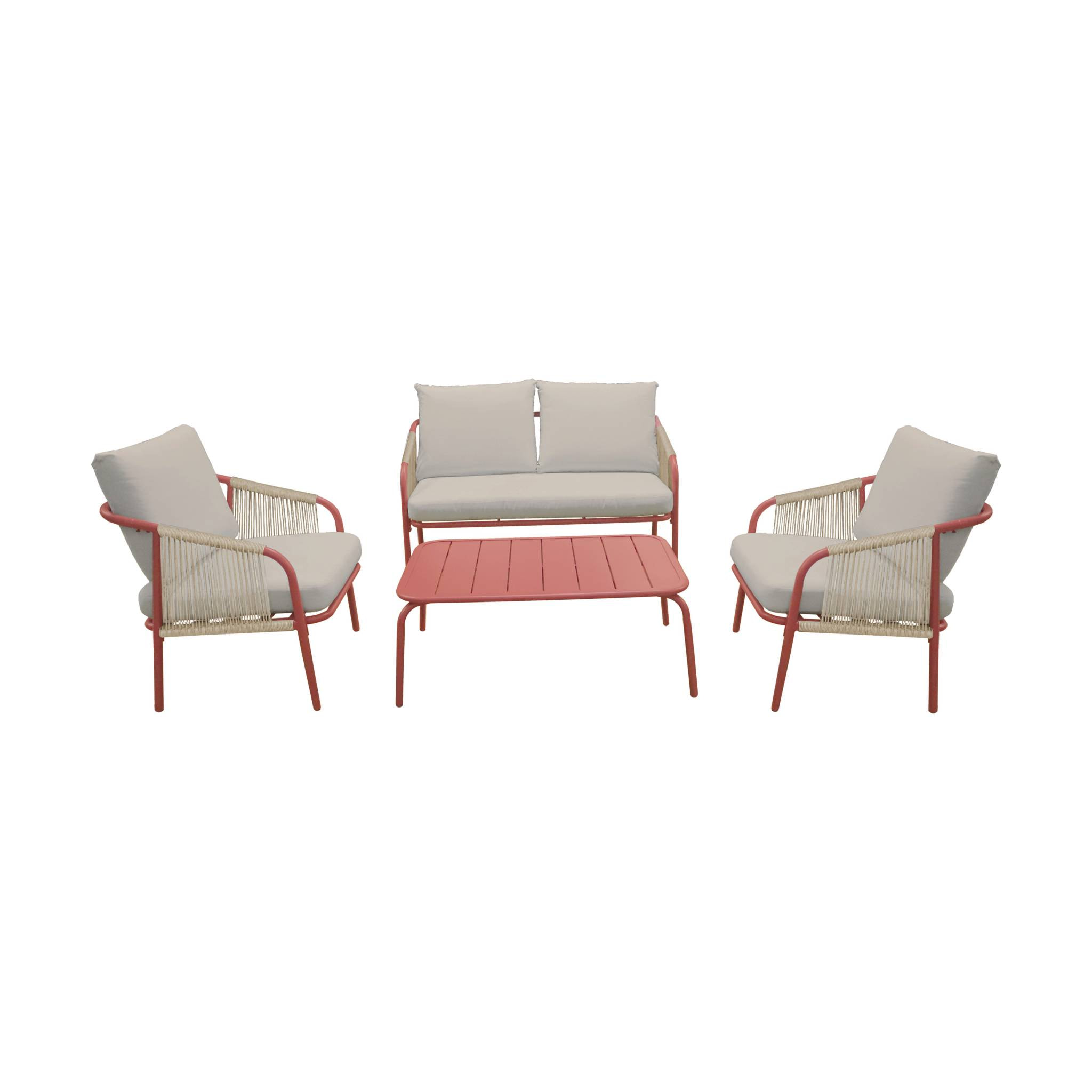 Salon de jardin FIORA en acier. 4 personnes. terracotta et beige