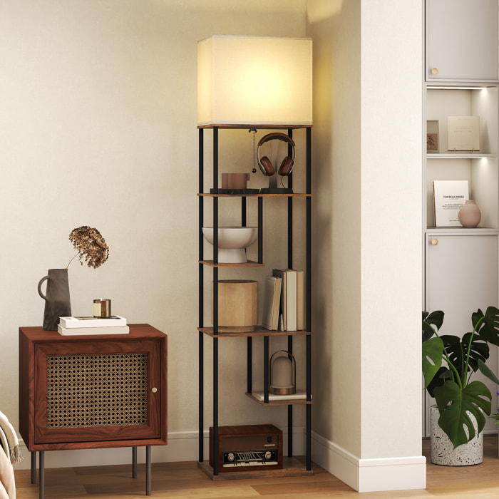 Lampadaire étagère LED design industriel - 5 niveaux de rangement H.171cm - métal noir aspect bois