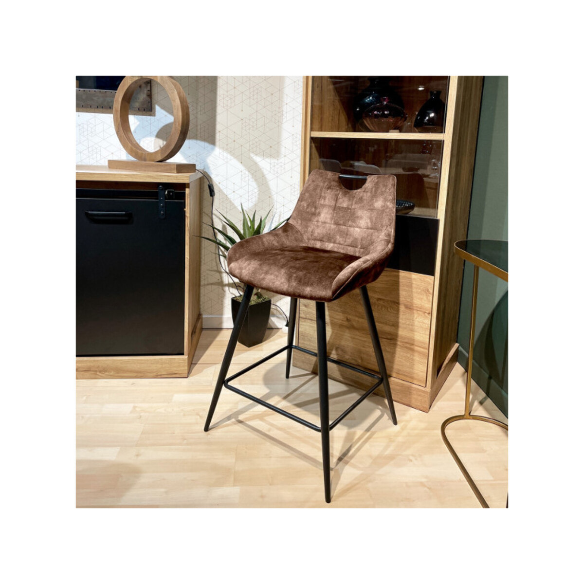 Chaise de bar en velours avec poignée et pieds en métal - ROSA 2