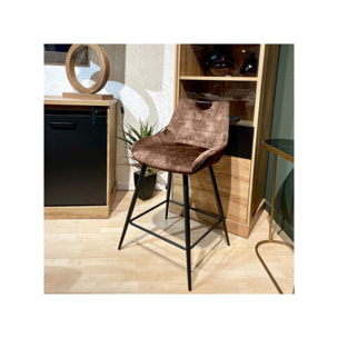 Chaise de bar en velours avec poignée et pieds en métal - ROSA 2