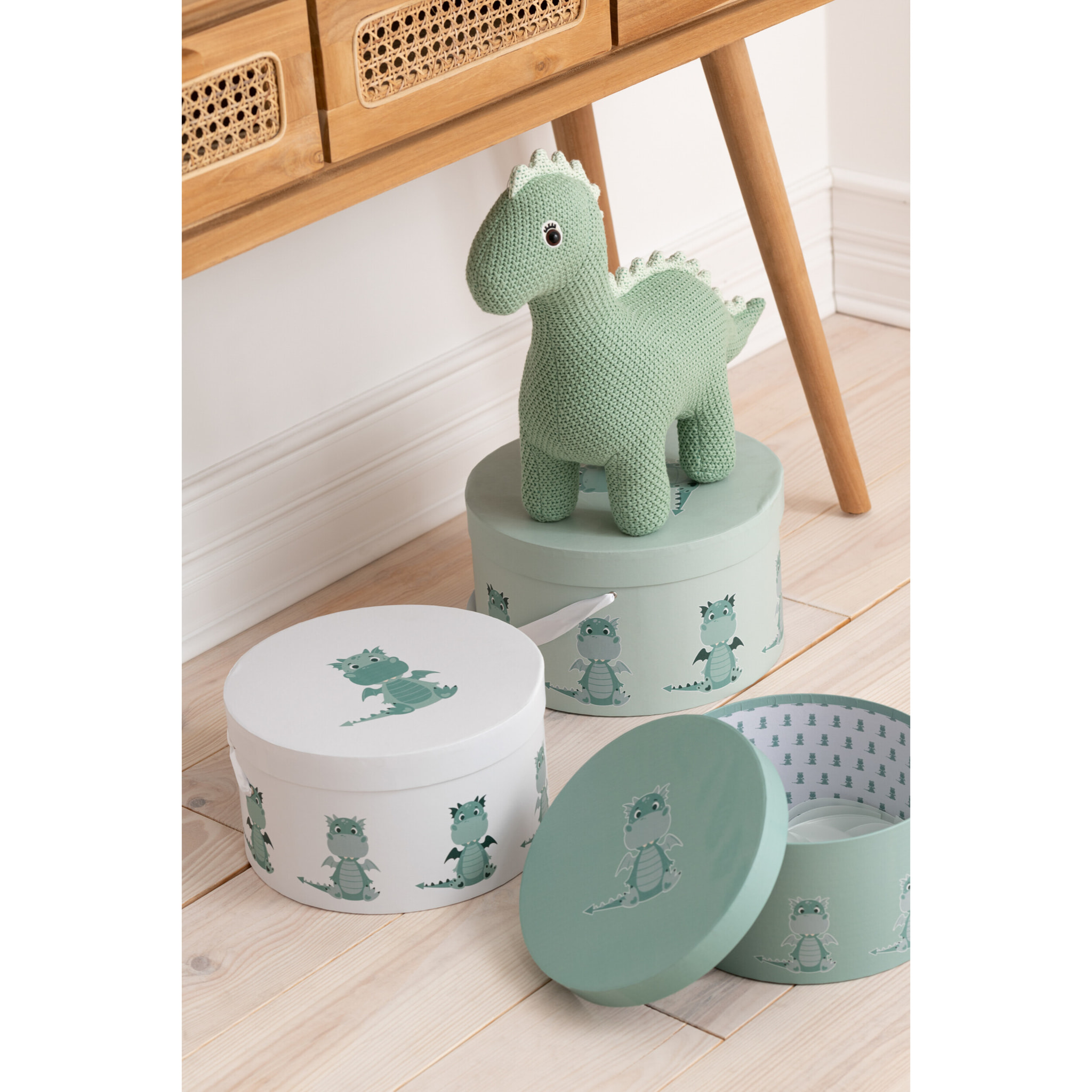 J-Line boîte Dragon - papier - blanc/menthe - 3 pcs
