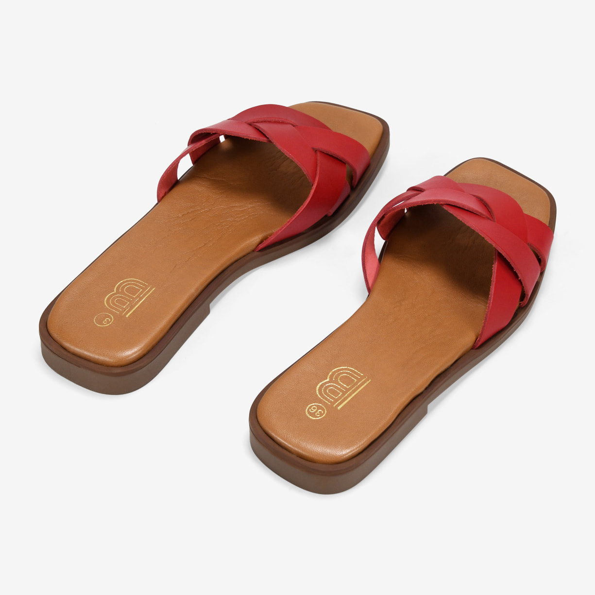 Sandalias planas rojas en piel
