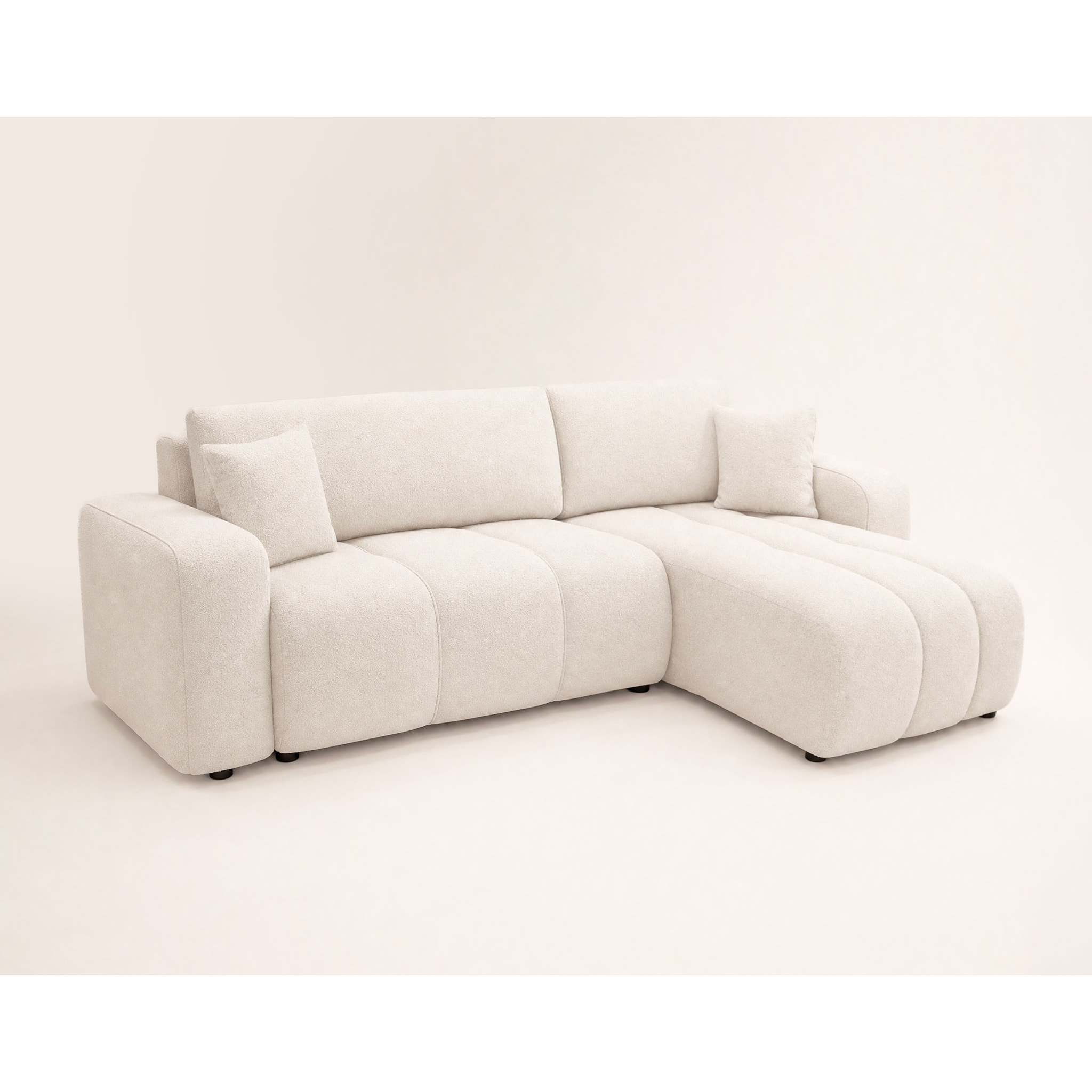Nicole - canapé d'angle réversible 4 places convertible avec coffre en tissu - Beige