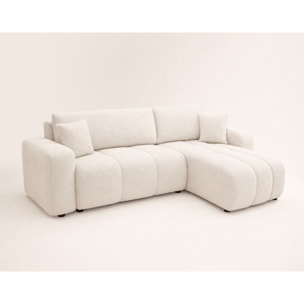 Nicole - canapé d'angle réversible 4 places convertible avec coffre en tissu - Beige