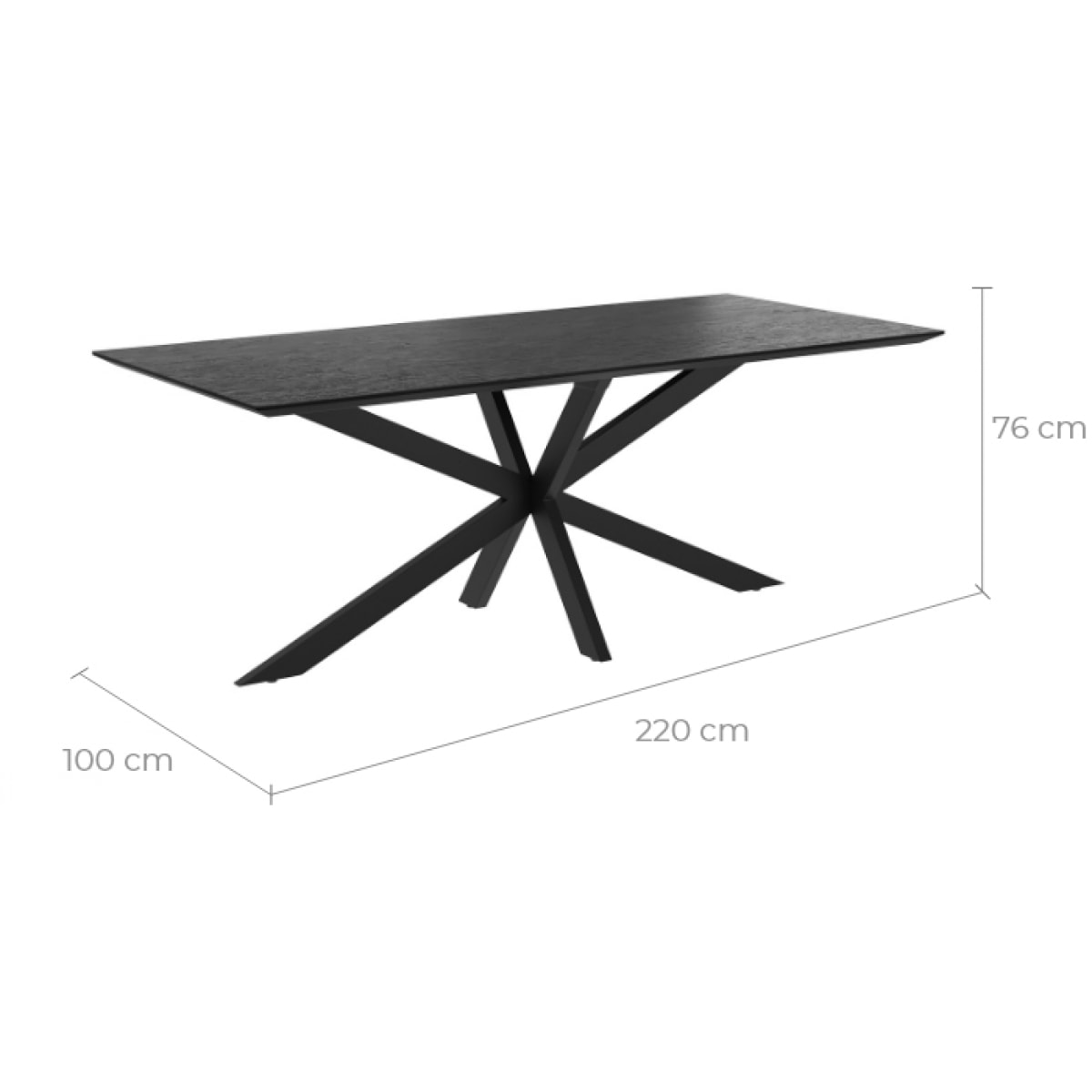 Table rectangulaire Marvel 8 personnes en bois de teck recyclé noir 220 cm