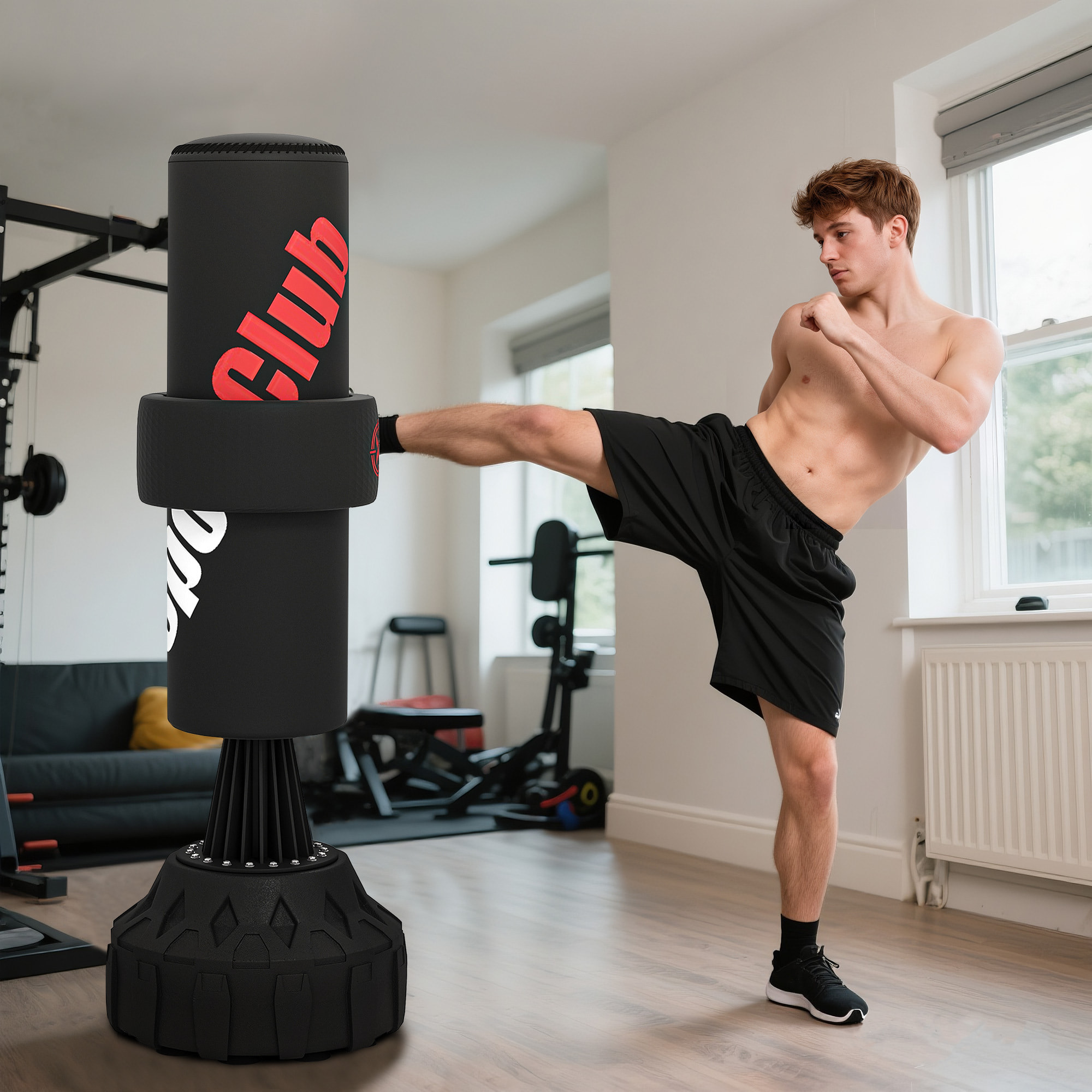 Saco de Boxeo de Pie 175 cm, Saco de Boxeo para Adultos, Altura Ajustable de Banda 65â‚¬â€œ175 cm, Base Rellenable con Ventosas, Amortiguador, Incluye Venda, Entrenamiento MMA, Muay, Negro