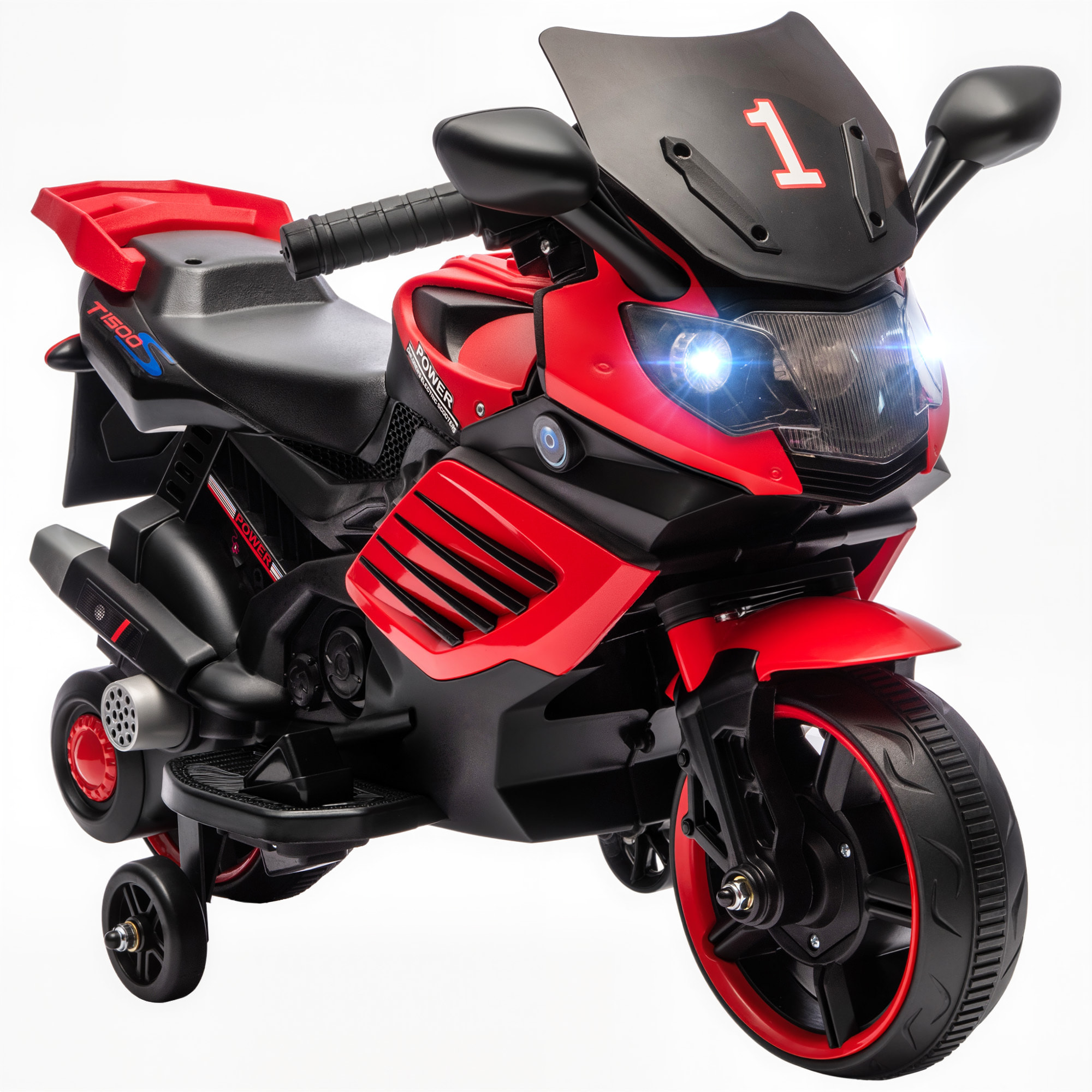 Moto Eléctrica para Niños 6V, Moto Eléctrica Infantil con Ruedas de Apoyo, Música, Faro, para Niños de 18-36 Mesas, Rojo