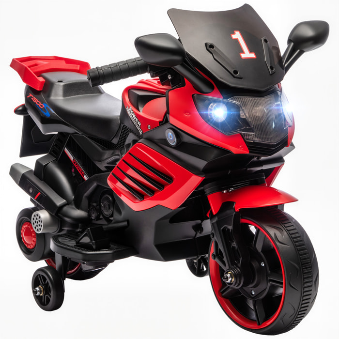 Moto Eléctrica para Niños 6V, Moto Eléctrica Infantil con Ruedas de Apoyo, Música, Faro, para Niños de 18-36 Mesas, Rojo