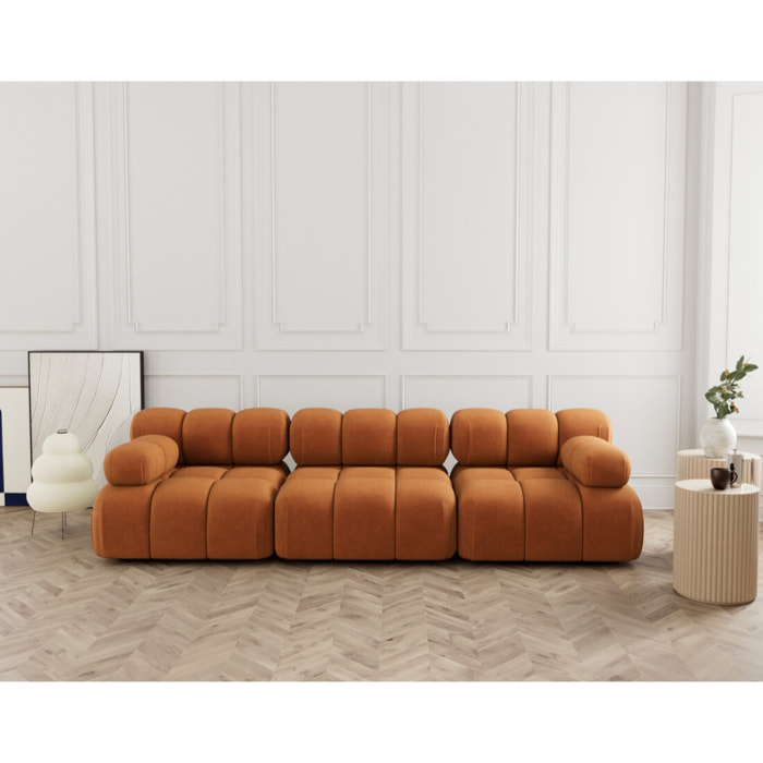 Ruby - canapé droit modulable 3 places en velours texturé - Terracotta