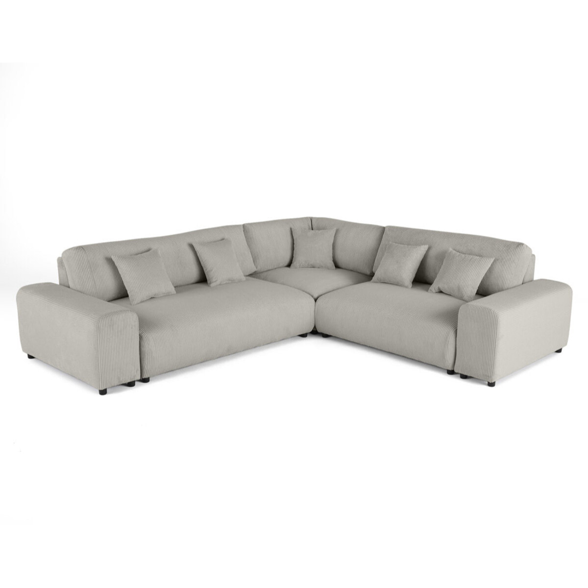 Garance - canapé modulable d'angle droit - 5 places - en velours côtelé - Gris clair