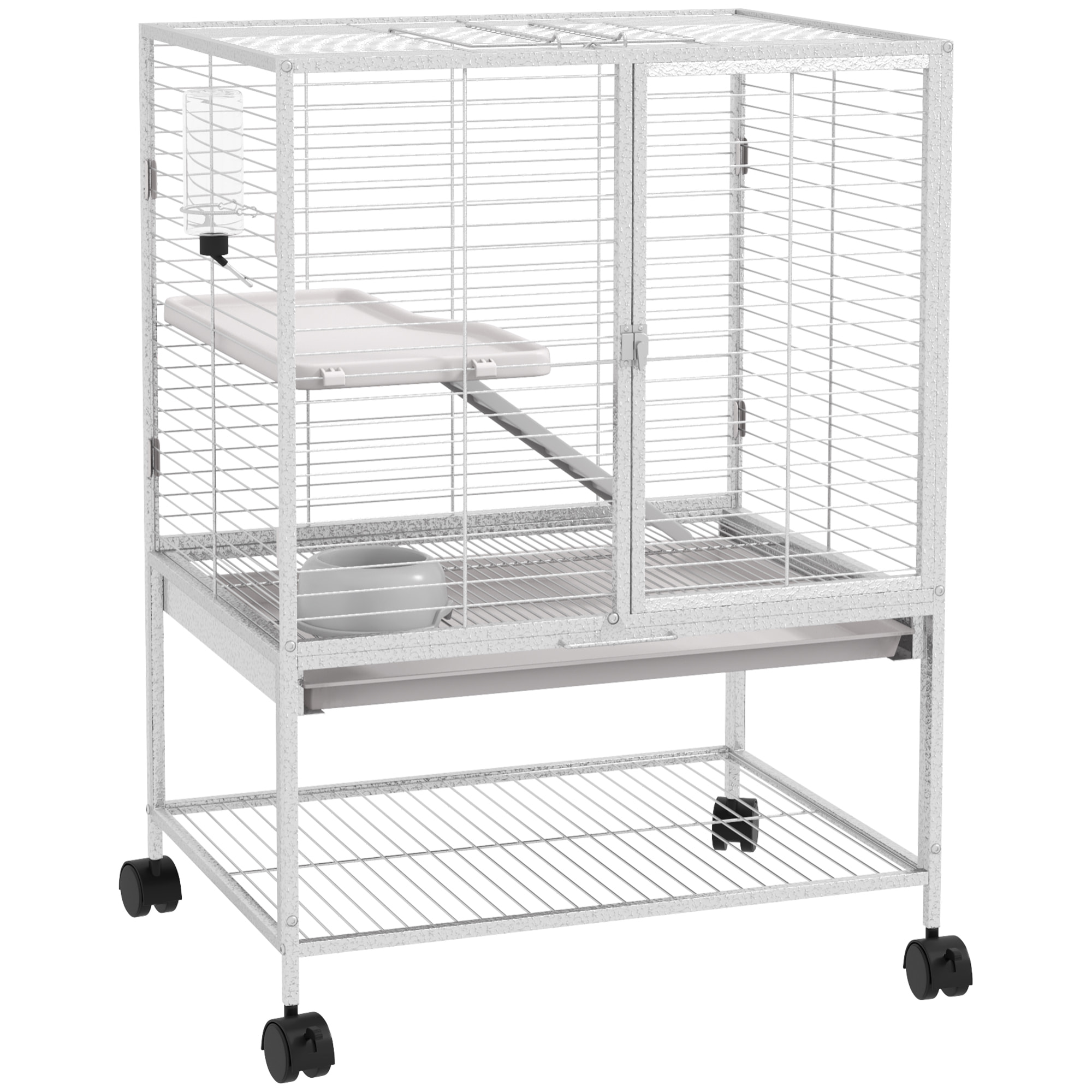 Cage pour rongeurs furet chinchilla plateforme rampe 2 portes biberon gamelle plateau étagère acier gris clair
