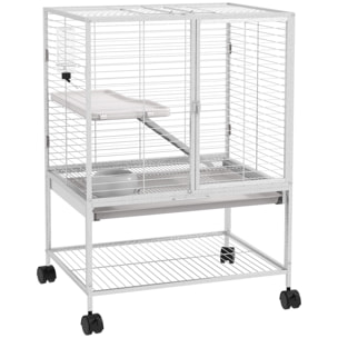 Cage pour rongeurs furet chinchilla plateforme rampe 2 portes biberon gamelle plateau étagère acier gris clair