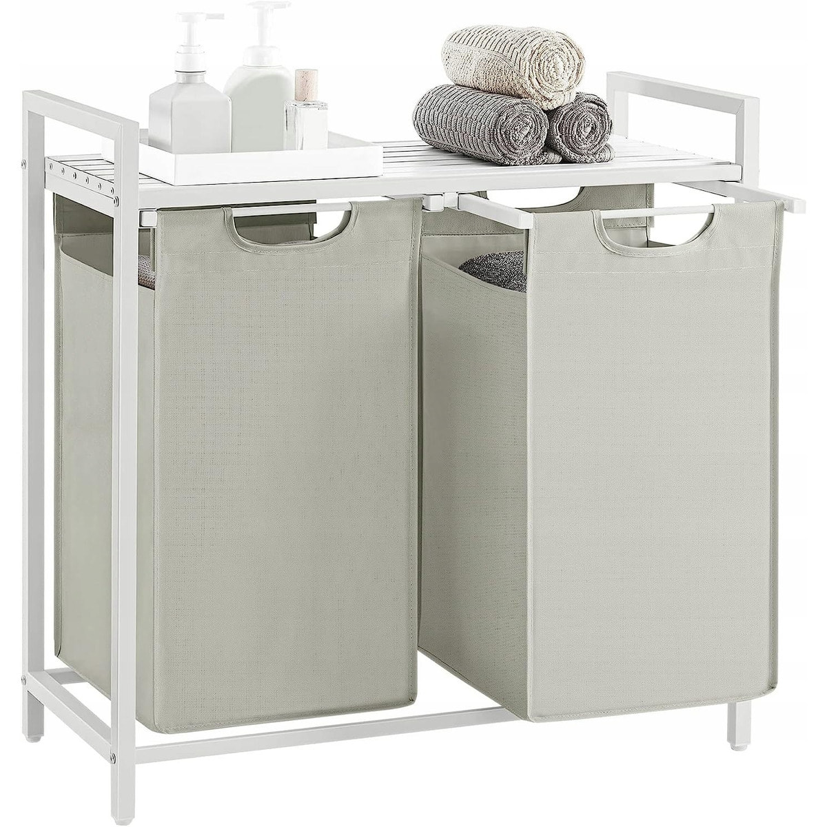 Mobile bagno con doppio cesto portabiancheria bianco