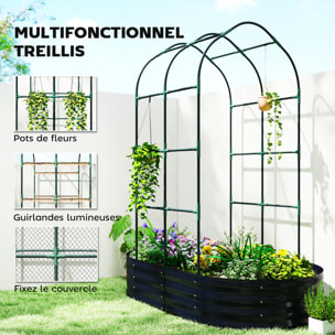 Jardinière avec treillis - fond ouvert, gants inclus - métal - 160x90x180cm - gris foncé