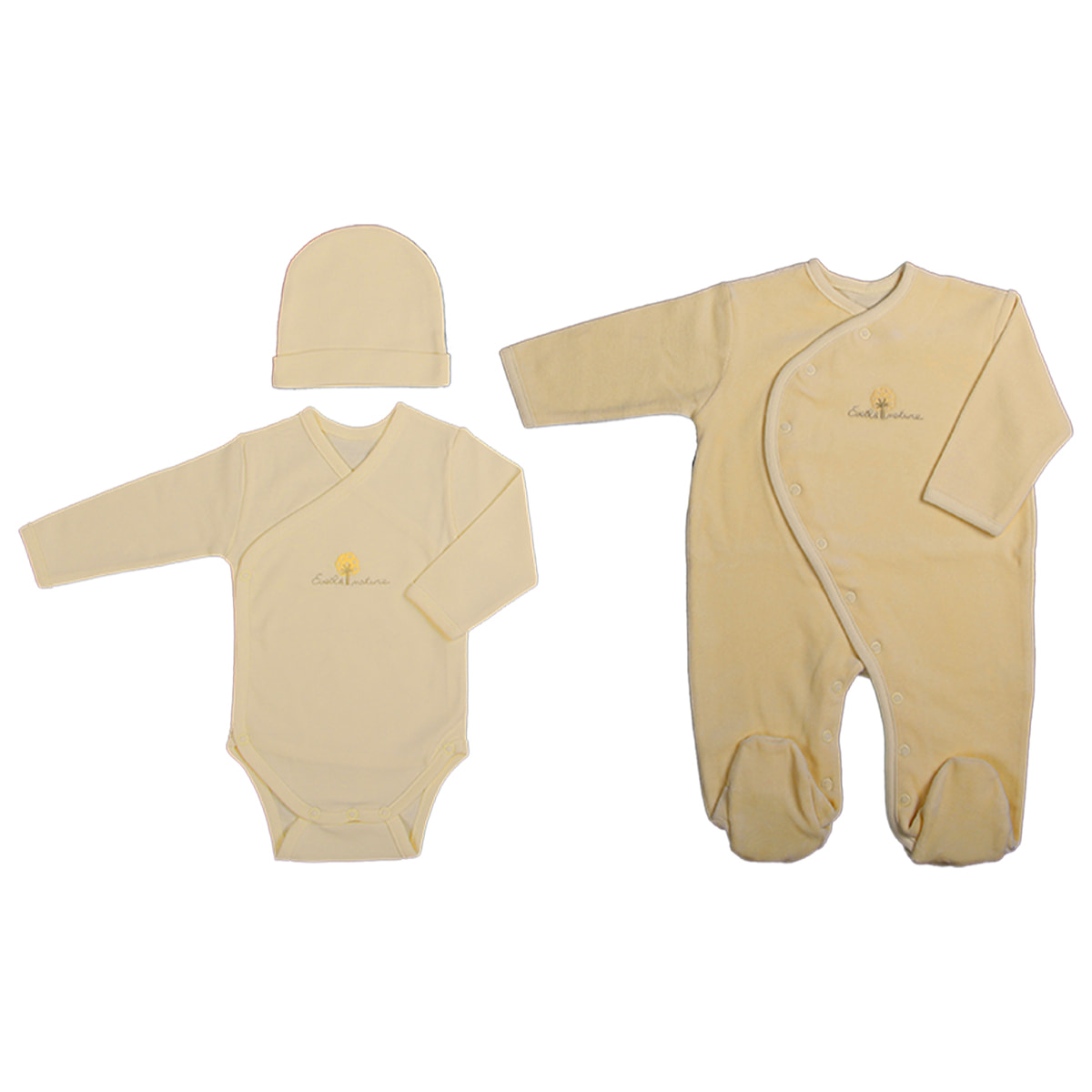 Set Dorsbien velours /Body/Bonnet 3 mois Coton bio Jaune