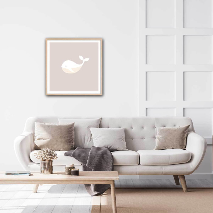 Affiche enfant baleine oh Affiche + cadre en bois - Chêne