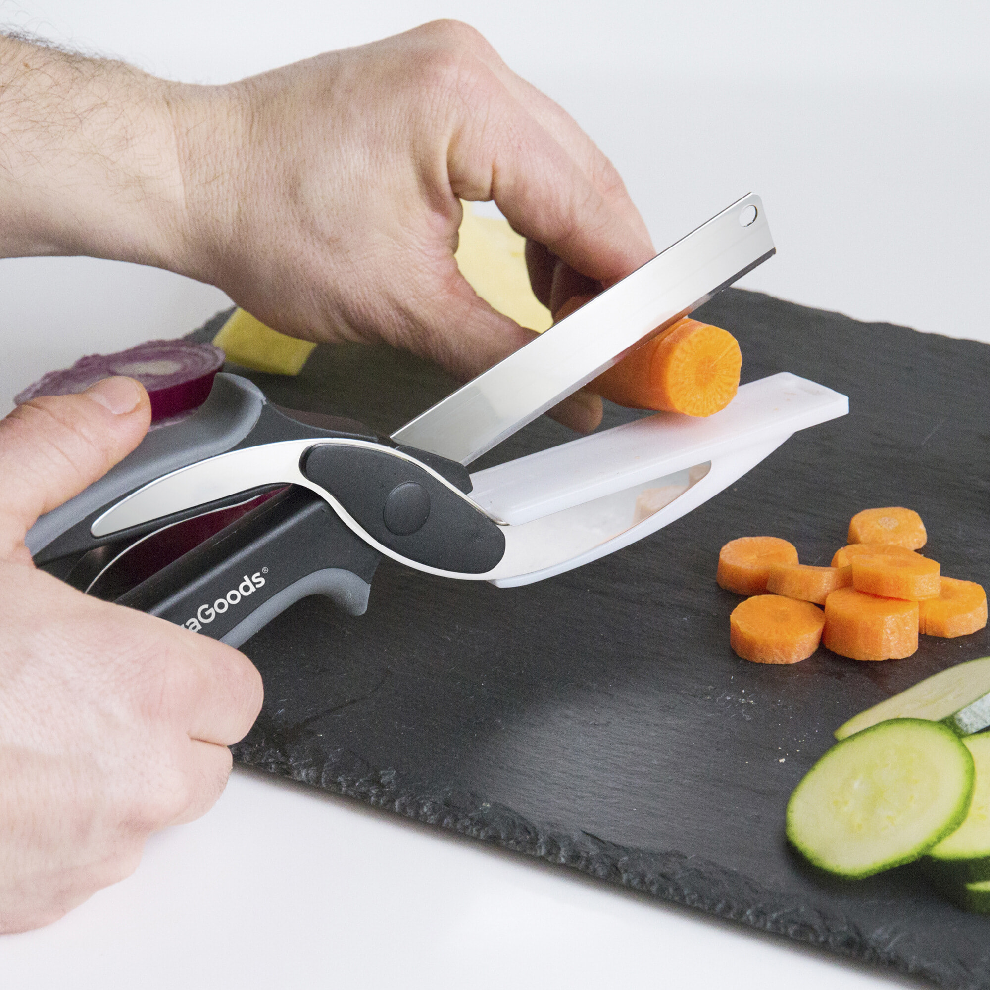Coltello-forbici con mini tagliere integrato - 7,5 x 25 x 3 cm