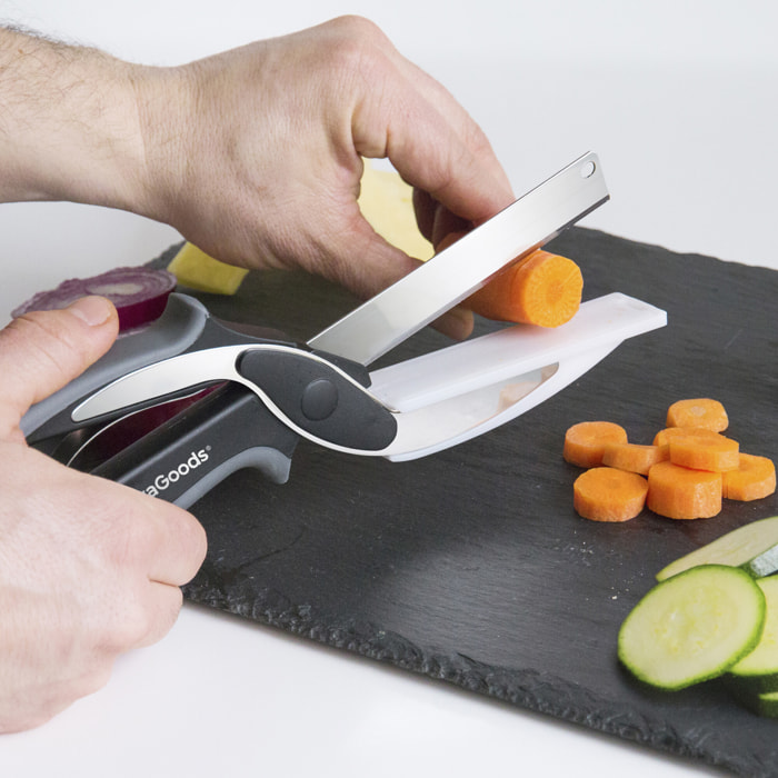 Coltello-forbici con mini tagliere integrato - 7,5 x 25 x 3 cm