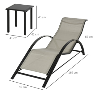 Lot de 2 bains de soleil – Design contemporain – Table incluse