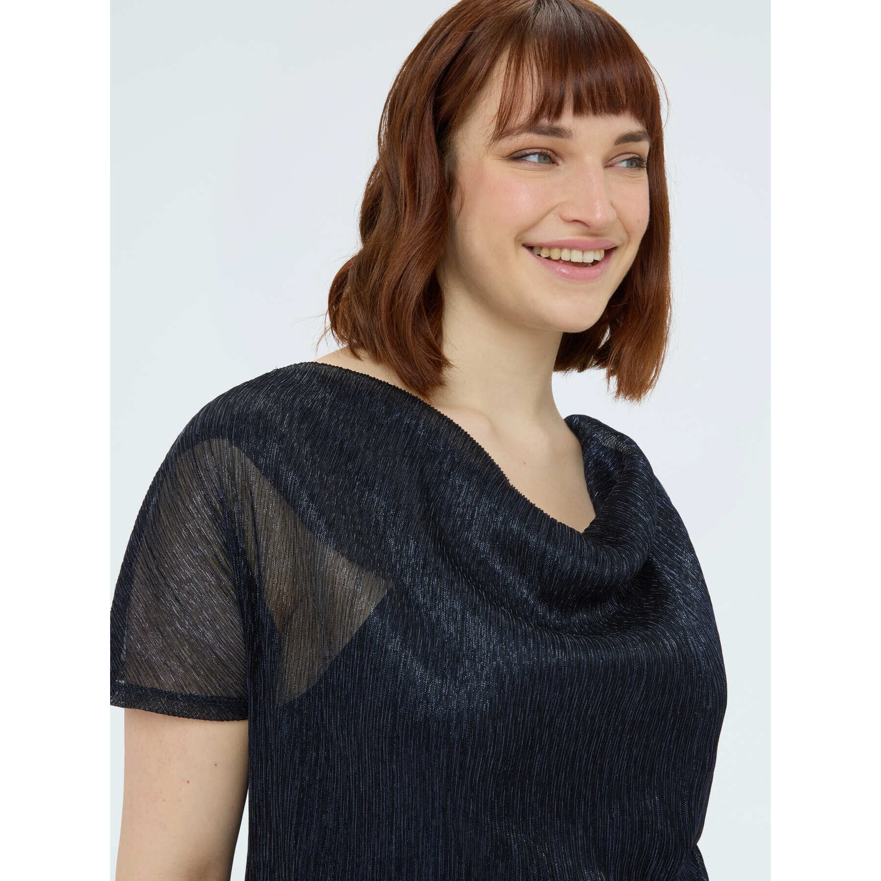 Fiorella Rubino - Camiseta de lúrex con escote suave - Azul