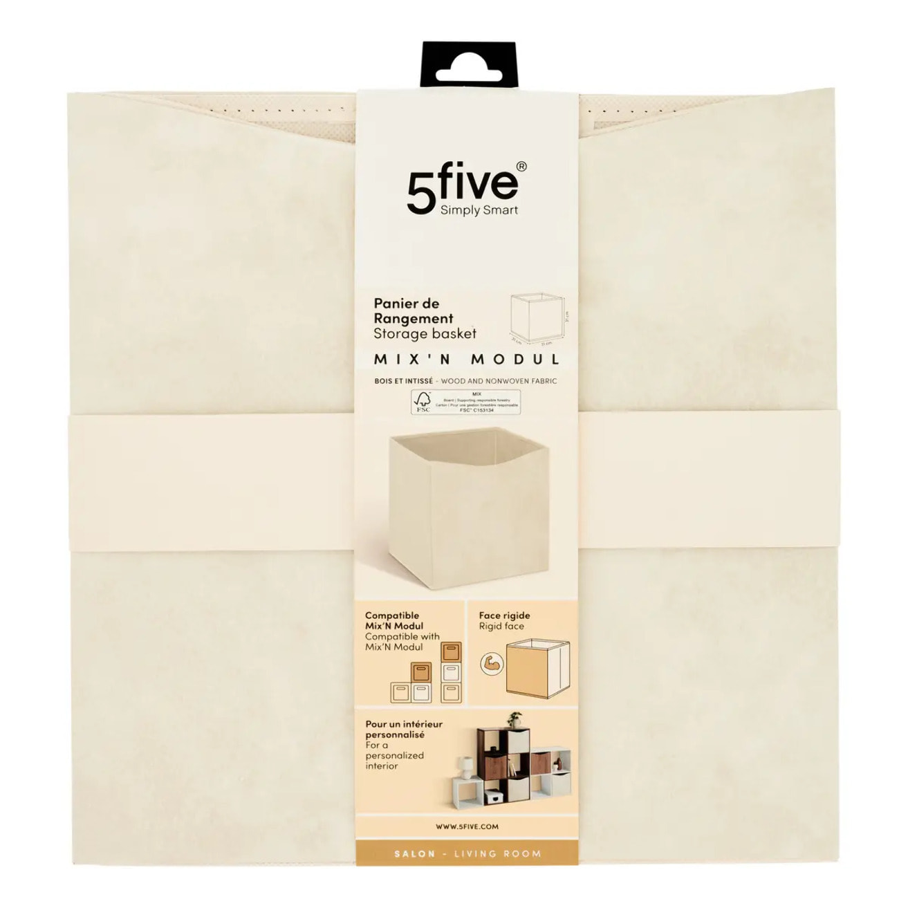 Boîte Mix'n Modul 31x31cm beige tissu et carton
