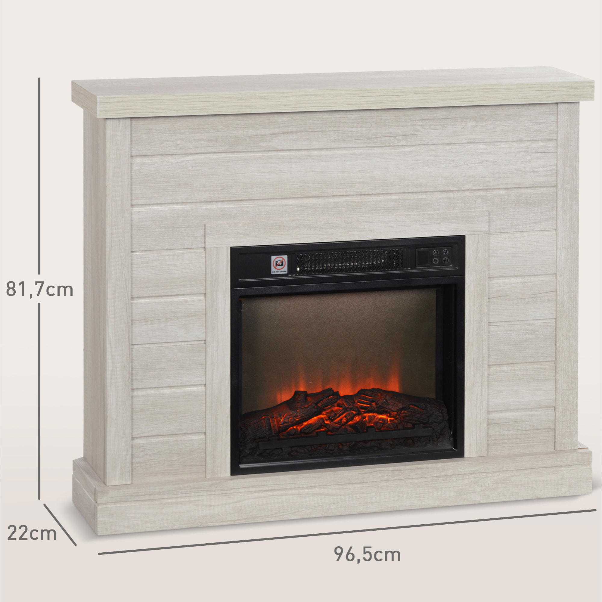 Chimenea Eléctrica 1800W Chimenea Decorativa con Efecto de Llama Mando a Distancia Temporizador Semanal Protección Contra Sobrecalentamiento para Sala 30 m² Gris Claro