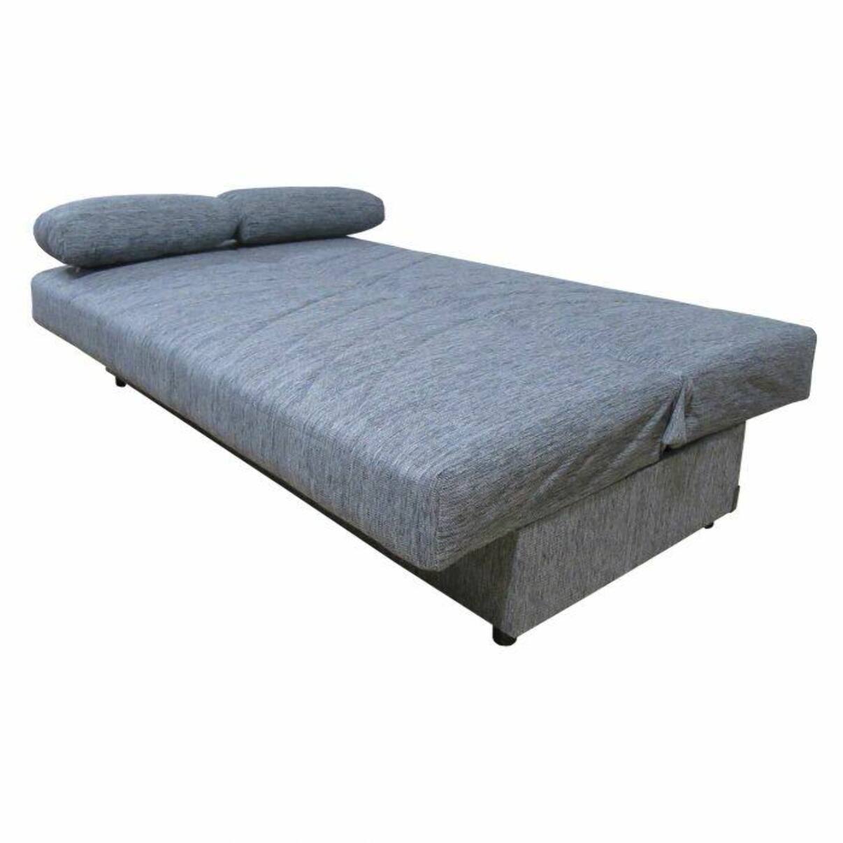 Divano letto Ramon, Divano letto contenitore a 3 posti con 2 cuscini inclusi, Sofà da soggiorno in tessuto imbottito con apertura click-clack, Cm 181x81h88, Grigio