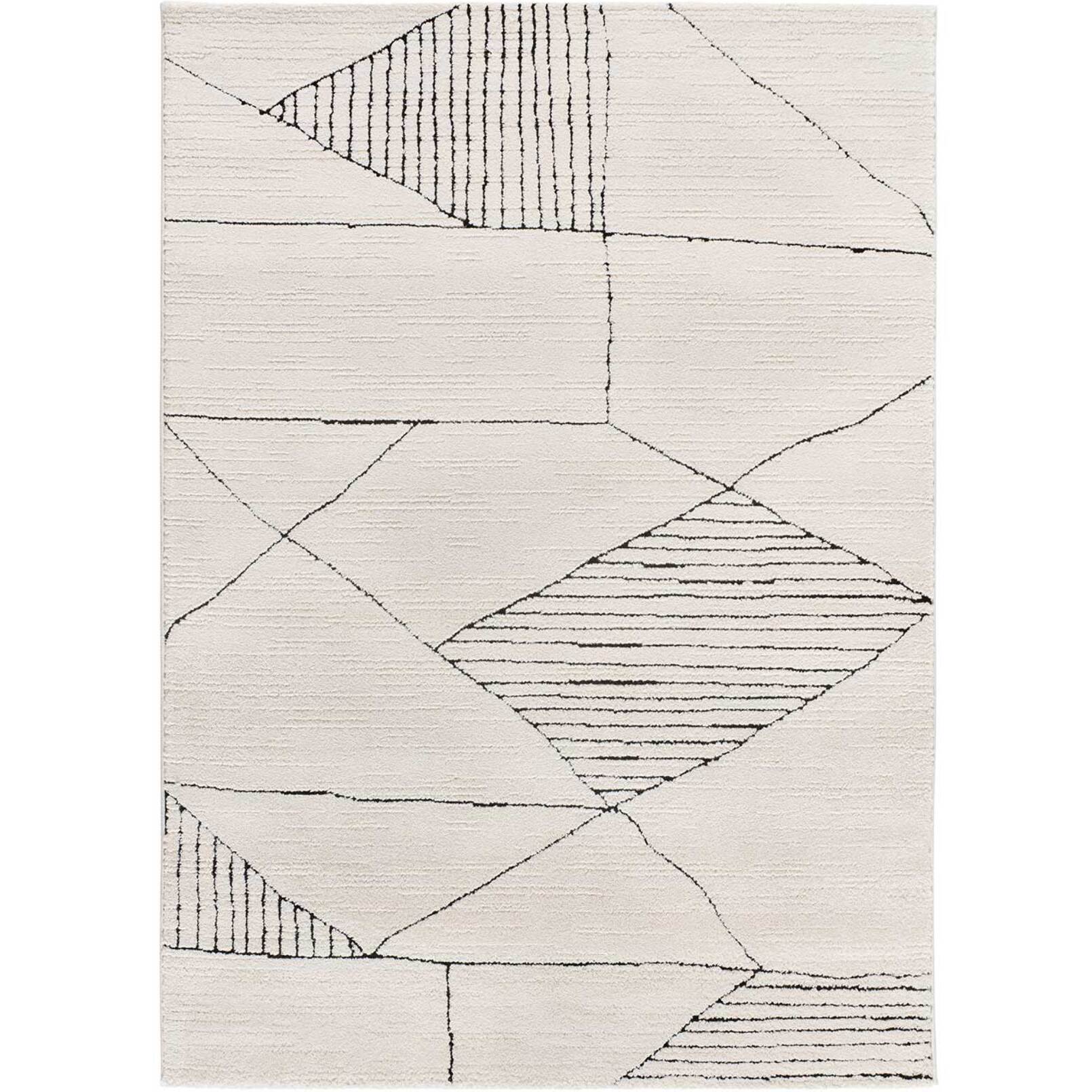 TURIN Alfombra étnica con relieve en blanco y negro, varias medidas disponibles