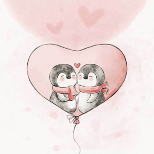 Affiche enfant pingouin amoureux  Affiche sous cadre bois