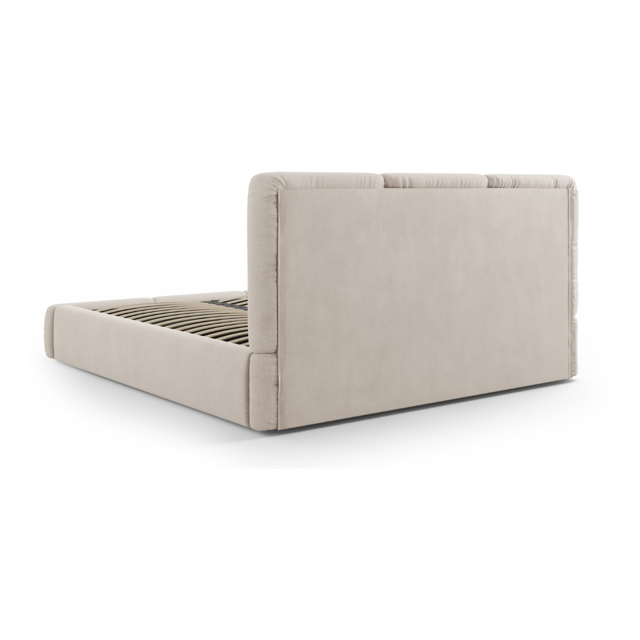 Lit coffre avec tête de lit "Nicolas" 200x200cm en chenille beige