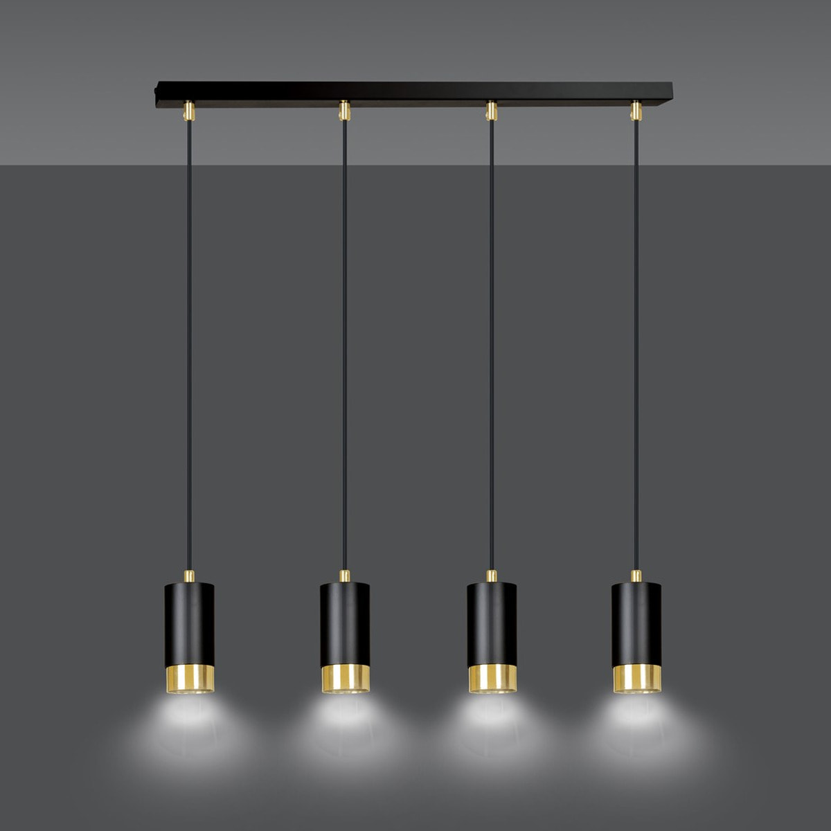 Lampada a sospensione Fumiko in acciaio nero e oro