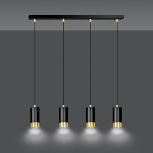 Lampada a sospensione Fumiko in acciaio nero e oro
