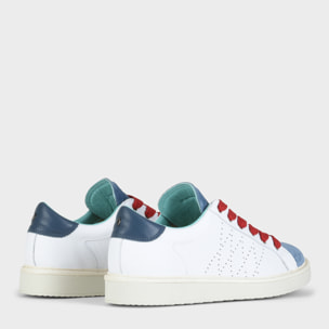 SCARPA ALLACCIATA P01 UOMO IN PELLE E SUEDE BIANCO-BLUE-ROSSO