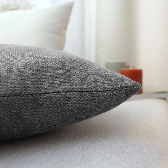 Coussin déhoussable en velours chenillé - Gris Foncé