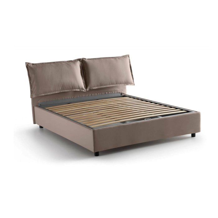 Letto matrimoniale Anjin, Letto contenitore con rivestimento in tessuto, 100% Made in Italy, Apertura frontale, adatto per materasso Cm 160x190, Tortora