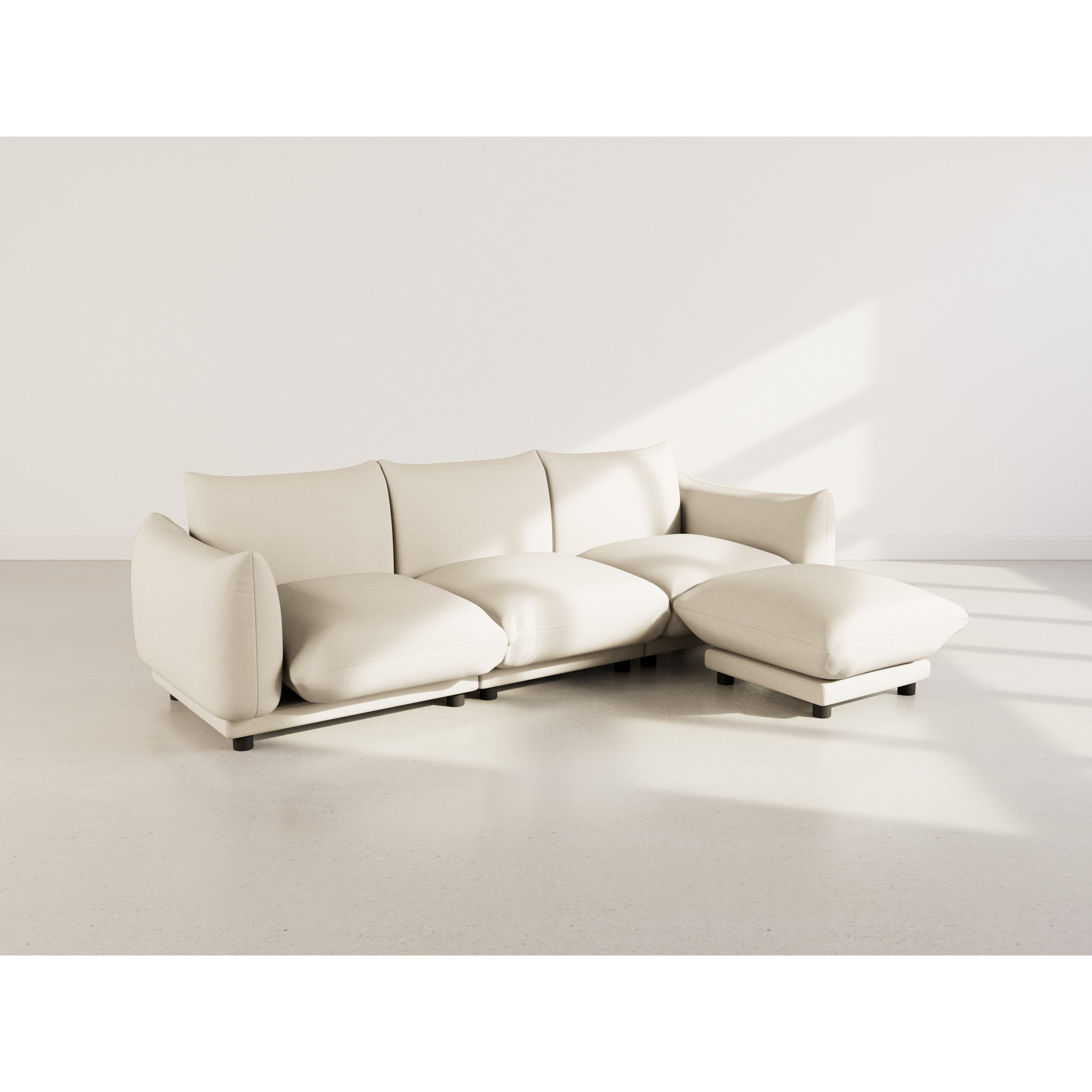 Jeanne - Canapé modulable d'angle réversible 4 places en velours texturé - Beige