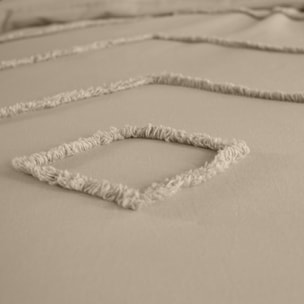 Parure housse de couette unie 100% coton lavé tufté - ficelle