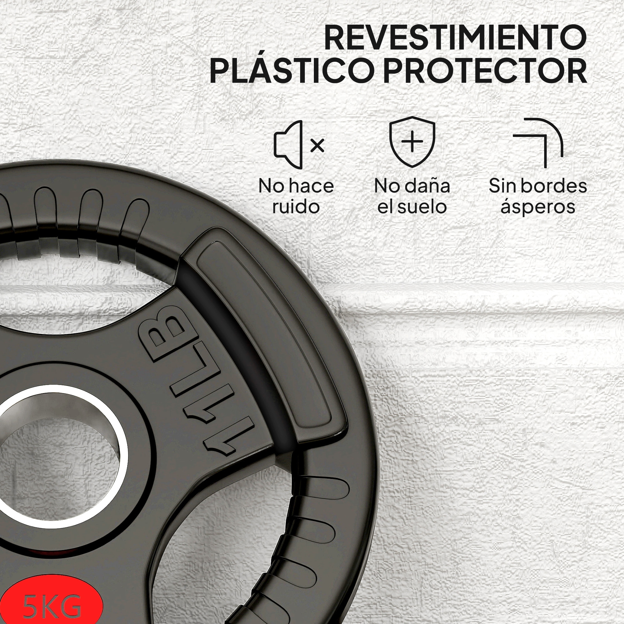 Discos Pesas Olímpicos, Agujero Ø50 mm, 2 Discos de Pesas 5 kg con Anillo Interior de Acero y Triple Agarre, para Mancuernas y Barras, Entrenamiento Fitness en Casa, Gimnasio, Negro