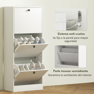 Zapatero Estrecho con 3 Puertas Abatibles Zapatero Entrada Recibidor con Estantes Ajustables para 12 Pares de Zapatos para Pasillo Espacios Reducidos 47x28x115 cm Blanco Veteado