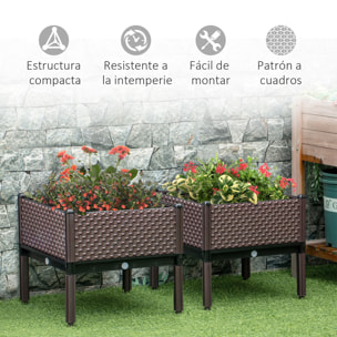 Juego de 2 Jardineras de Exterior Jardineras Cuadradas Elevadas Combinación Libre Maceteros para Jardín Patio 50x50x46,5 cm Marrón