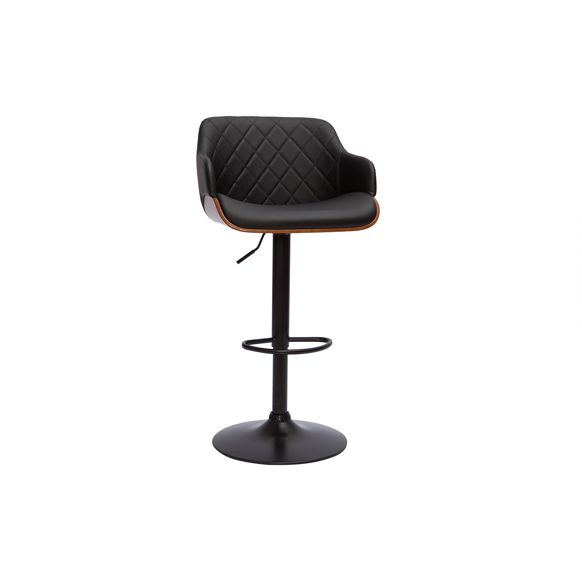 Tabouret de bar design réglable pivotant 360° noir et bois foncé LUCIEN